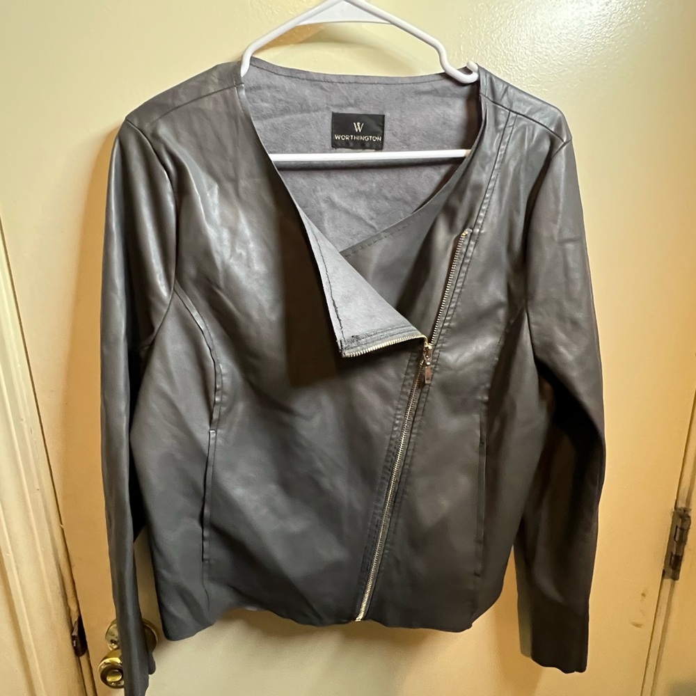 Worthington Women's Leather Jacket in Gray